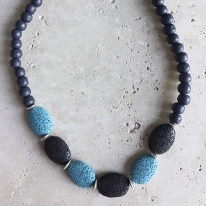 Handmade! Lava black and blue beads necklace!